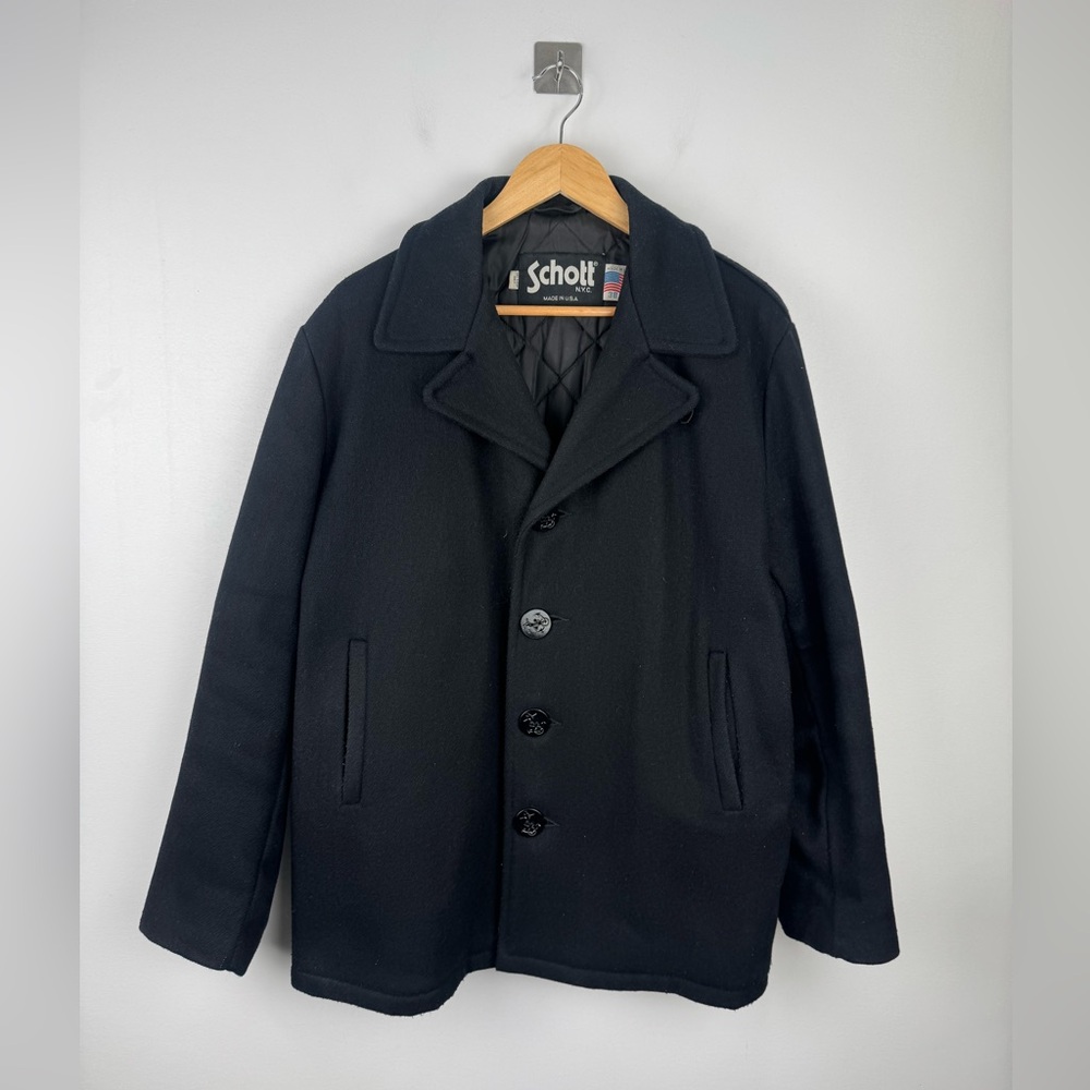 Schott NYC Men Wool Black Pea‎ Coat Size 38
